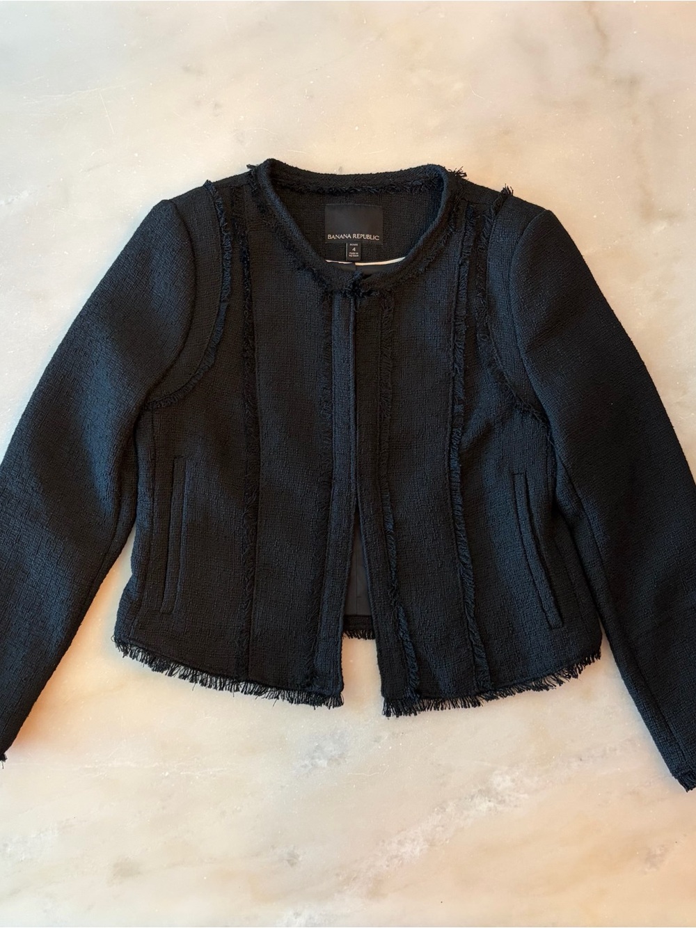 Banana Republic Black Frayed-Edge Tweed Jacket
